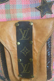 Vintage Boho Hippie Jute Leather Sun Moon & Stars Backpack w/Louis Vuitton Canvas