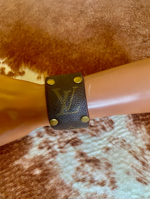 Leather Band Cuff Bracelet w/added Louis Vuitton Canvas