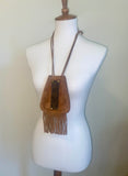Vintage Boho Handmade Suede Crossbody Cell Phone/ID Purse Pouch w/Louis Vuitton Canvas