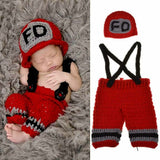 Handmade Newborn Soft Crochet Photo Photography Firefighter Outfit
