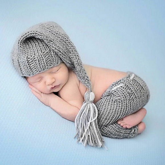 New Soft Gray Crochet Newborn Baby Infant Outfit