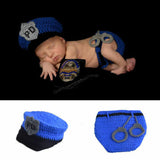 Handmade Newborn Photography Soft Handmade Police Uniform Crochet Outfit